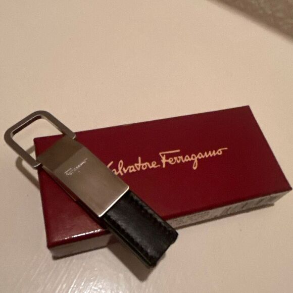 Salvatore Ferragamo Accessories - Ferragamo Black Leather Fob Keychain Silver Hardware Unisex Quiet Luxury
